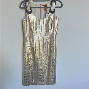 NWT Tory Burch Silver and Black Patterned beaded Dress, size 6